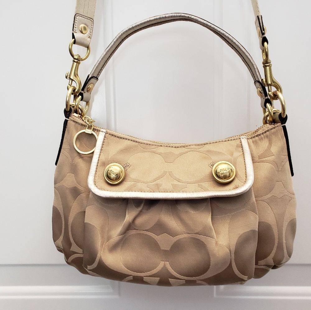 Coach Logo Fabric Crossbody Bag With Silver Trim Gem